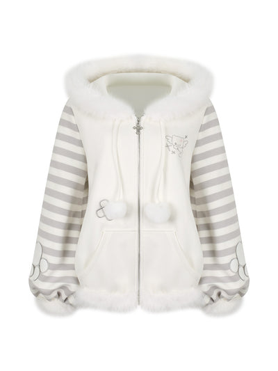 Gray and White Striped Hooded Jacket/Cake Skirt SER0198