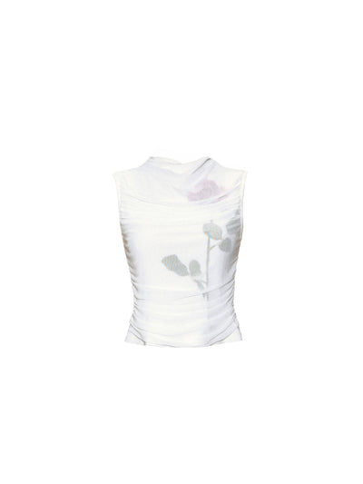 Rose Print Mesh Sleeveless Top FRA0370