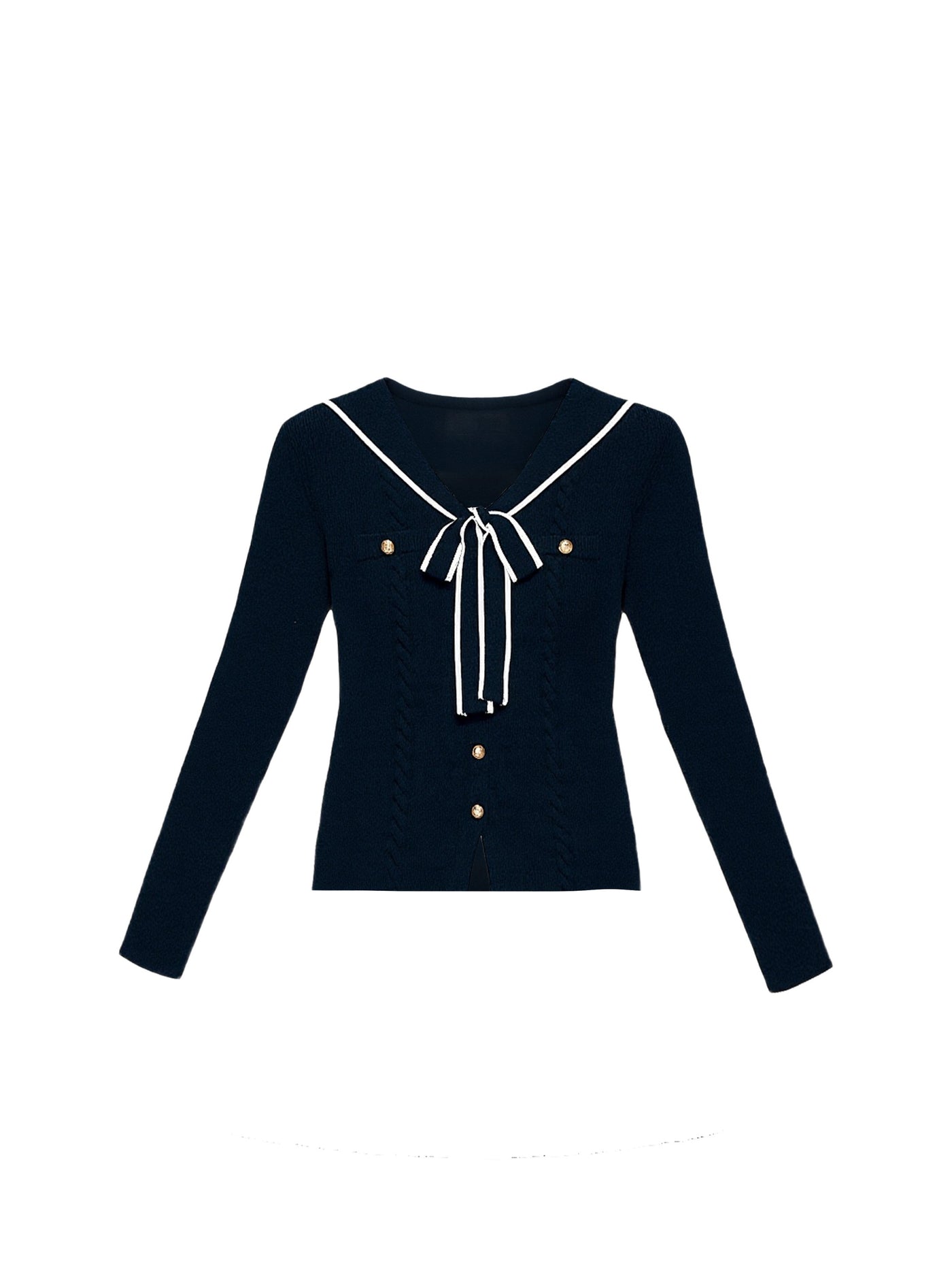 Navy Collar Bow Tie Cardigan/Pleated Skirt FRA0483