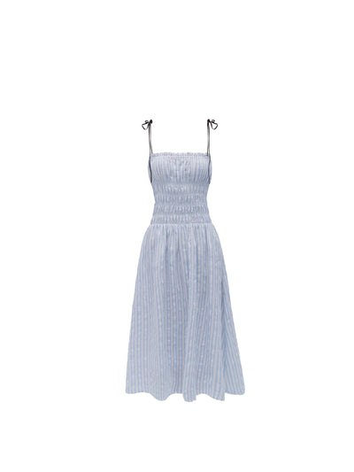 Blue and White Striped Suspender Dress FRA0335