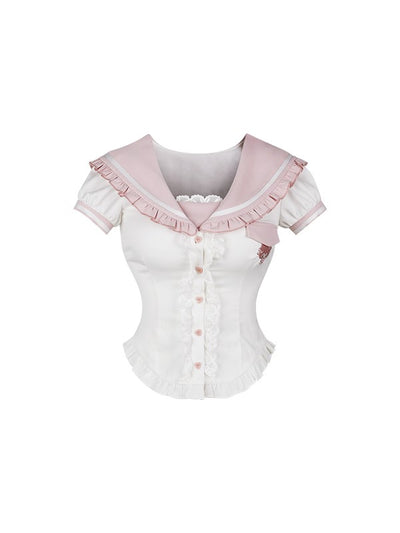 White Sailor Collar Shirt/Pink Cake Skirt SER0186
