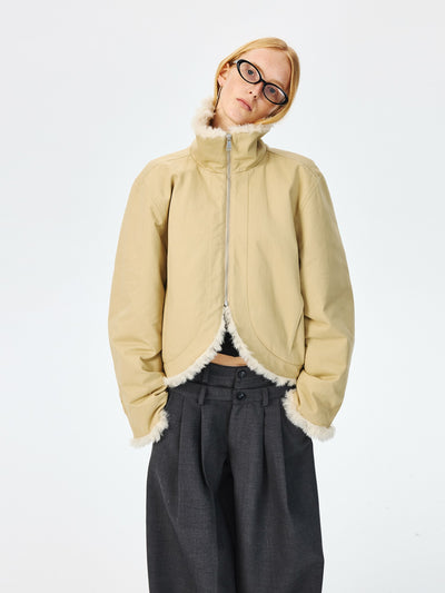 Short Collar Fur Lined Thick Jacket CUR0267