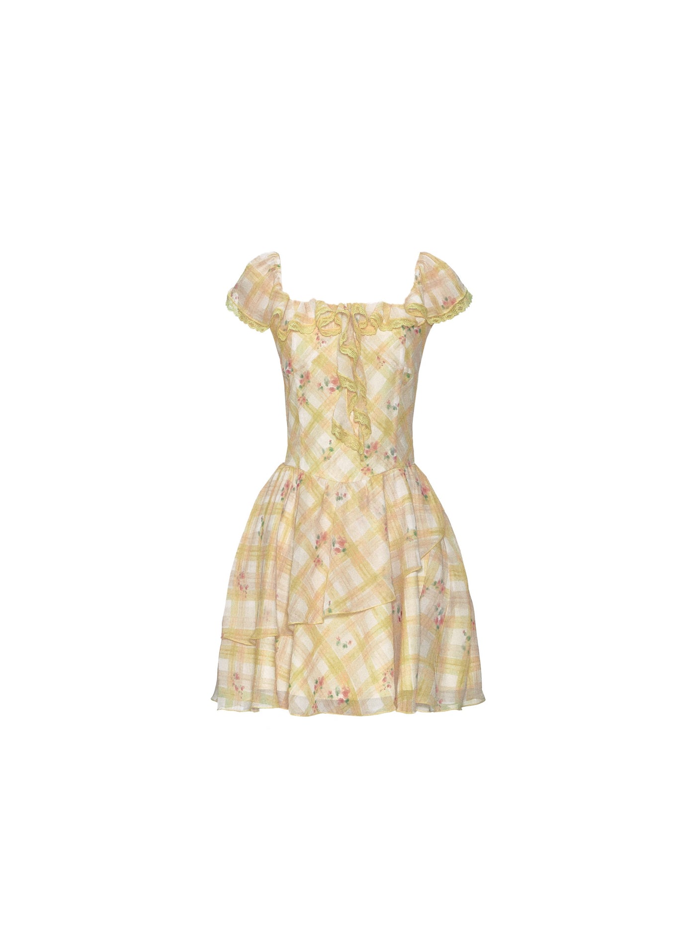 Ruffle Floral Plaid Dress FRA0364