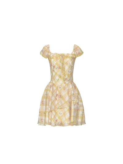 Ruffle Floral Plaid Dress FRA0364