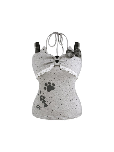 Meow Polka Dot Camisole/Plaid Cake Shorts SER0173