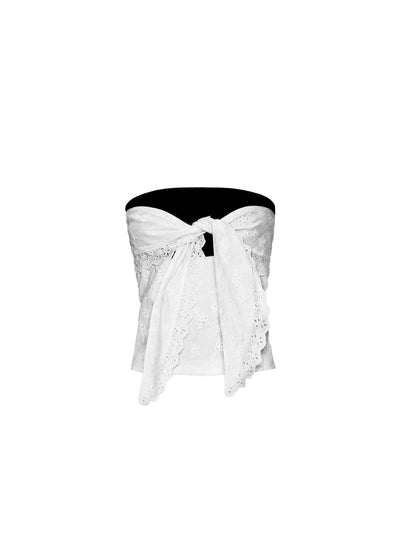 Lace Embroidered Bow Tube Top FRA0366