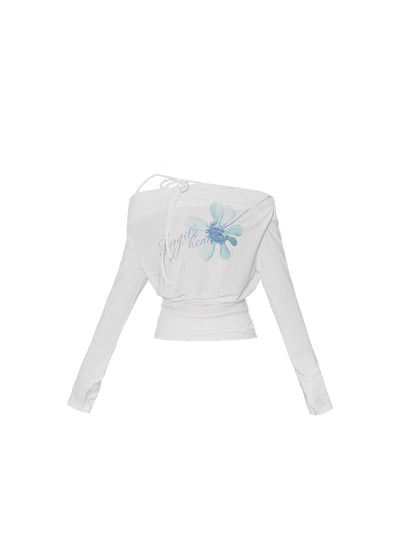 Flower Printed Off-shoulder T-shirt FRA0384