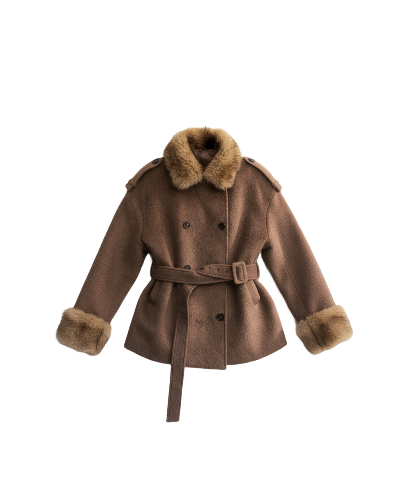 Brown Fur Collar Wool Coat FRA0501