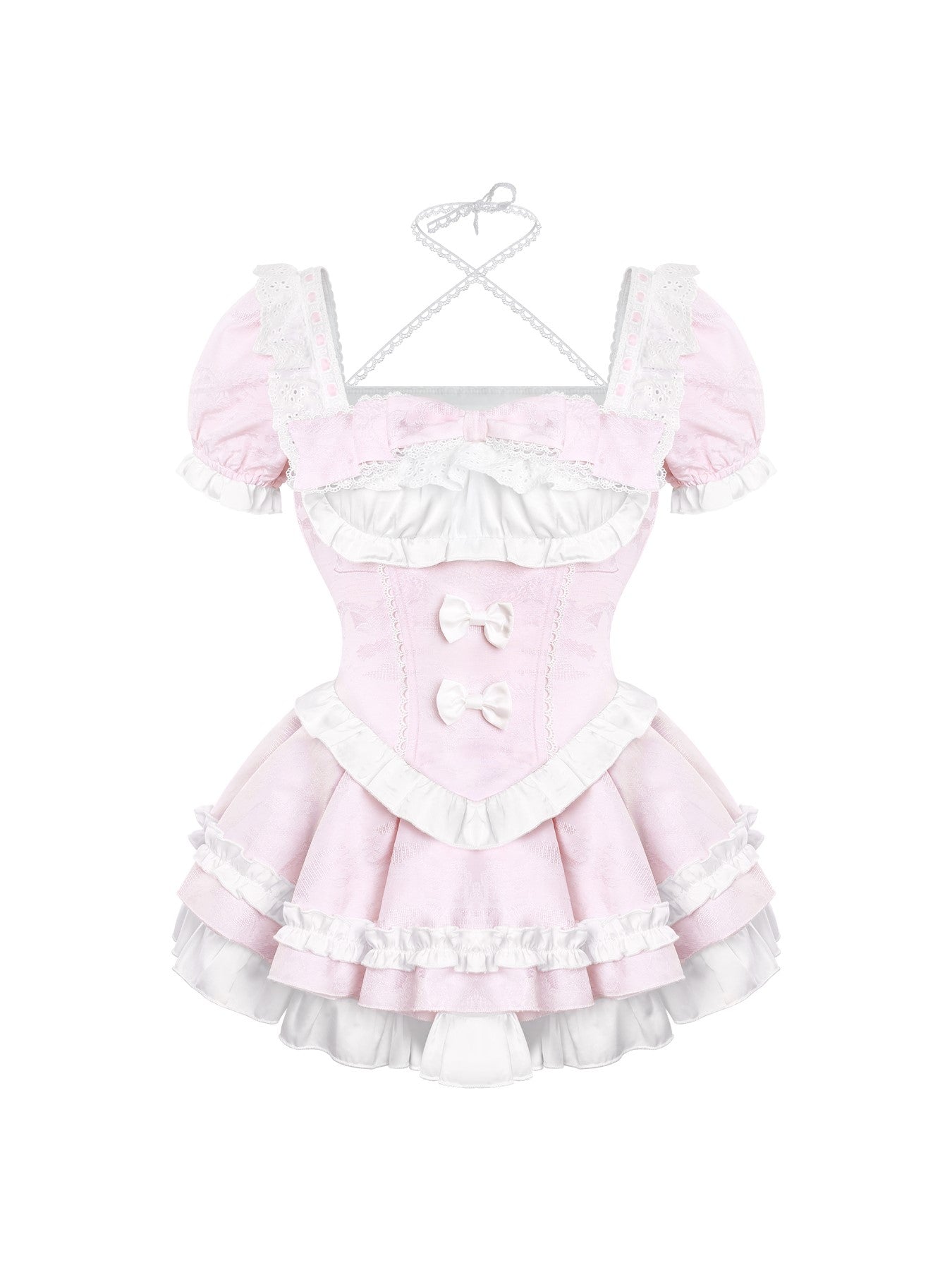 Bunny Pink Jacquard Dress/Bow Apron/Skirt SER0151