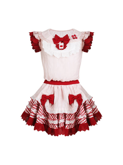 Strawberry Pink Check Dress/White Bubble Shorts SER0181