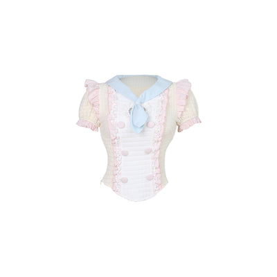 Yellow Puff Sleeve Top/Suspender Skirt SER0144