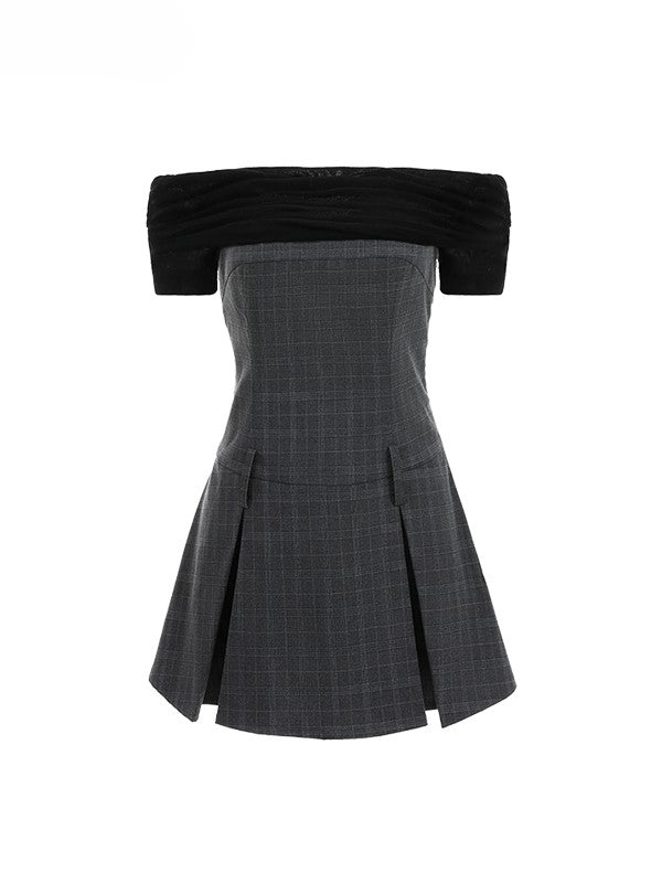 Fake Two-piece Plaid Pleated Dress VIA0260