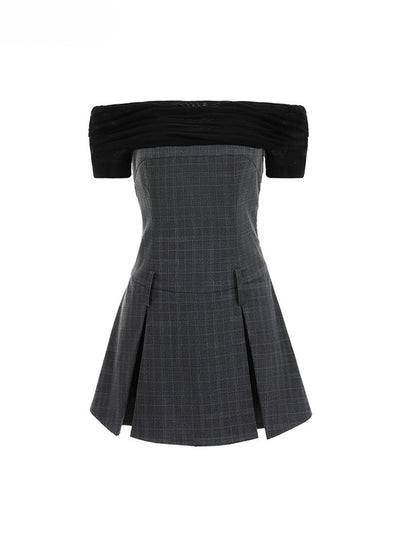 Fake Two-piece Plaid Pleated Dress VIA0260