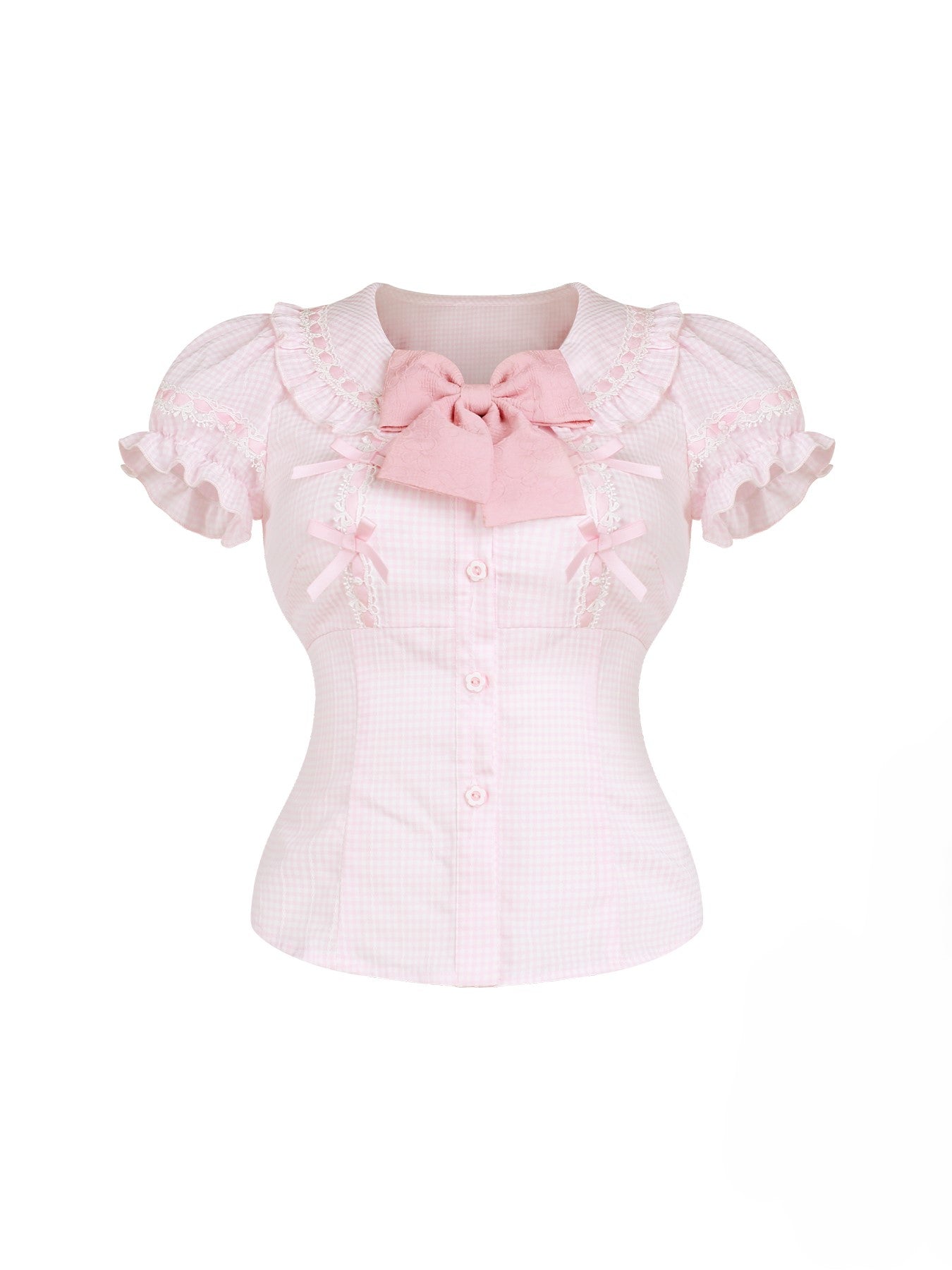 Pink Bow Shirt/Plaid Apron/White Skirt SER0158