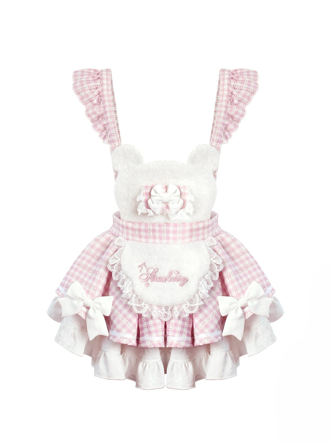 White Lace Top/Pink Plaid Suspender Dress SER0154