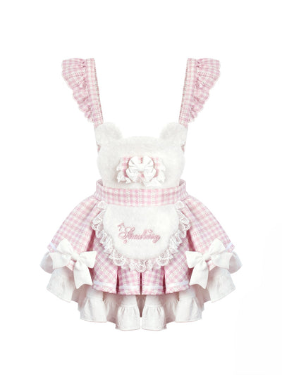 White Lace Top/Pink Plaid Suspender Dress SER0154