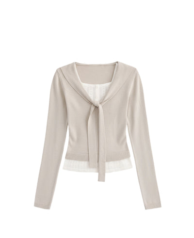 Fake Two Piece Tie Short Sweater FRA0507