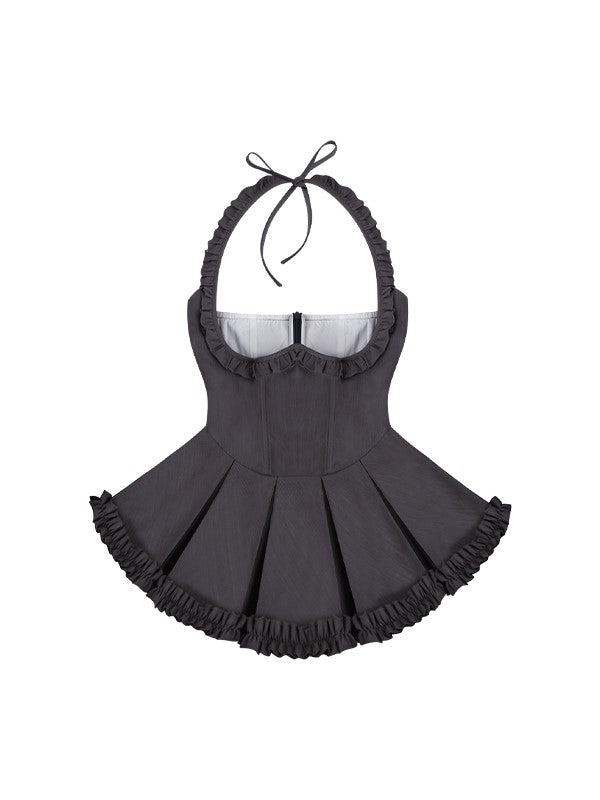 Puff Sleeve Bow Shirt/High Waist Skirt SER0189
