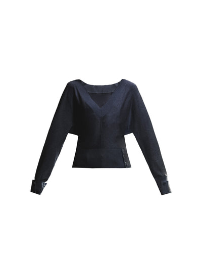 Batwing Sleeves V-Neck Sweater/Lace Camisole FRA0460