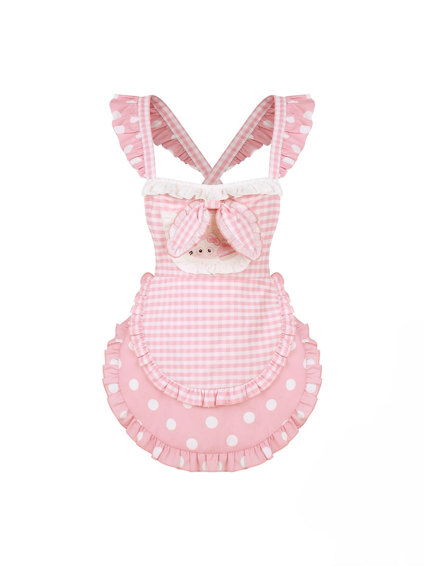 Pink Bow Shirt/Plaid Apron/White Skirt SER0158