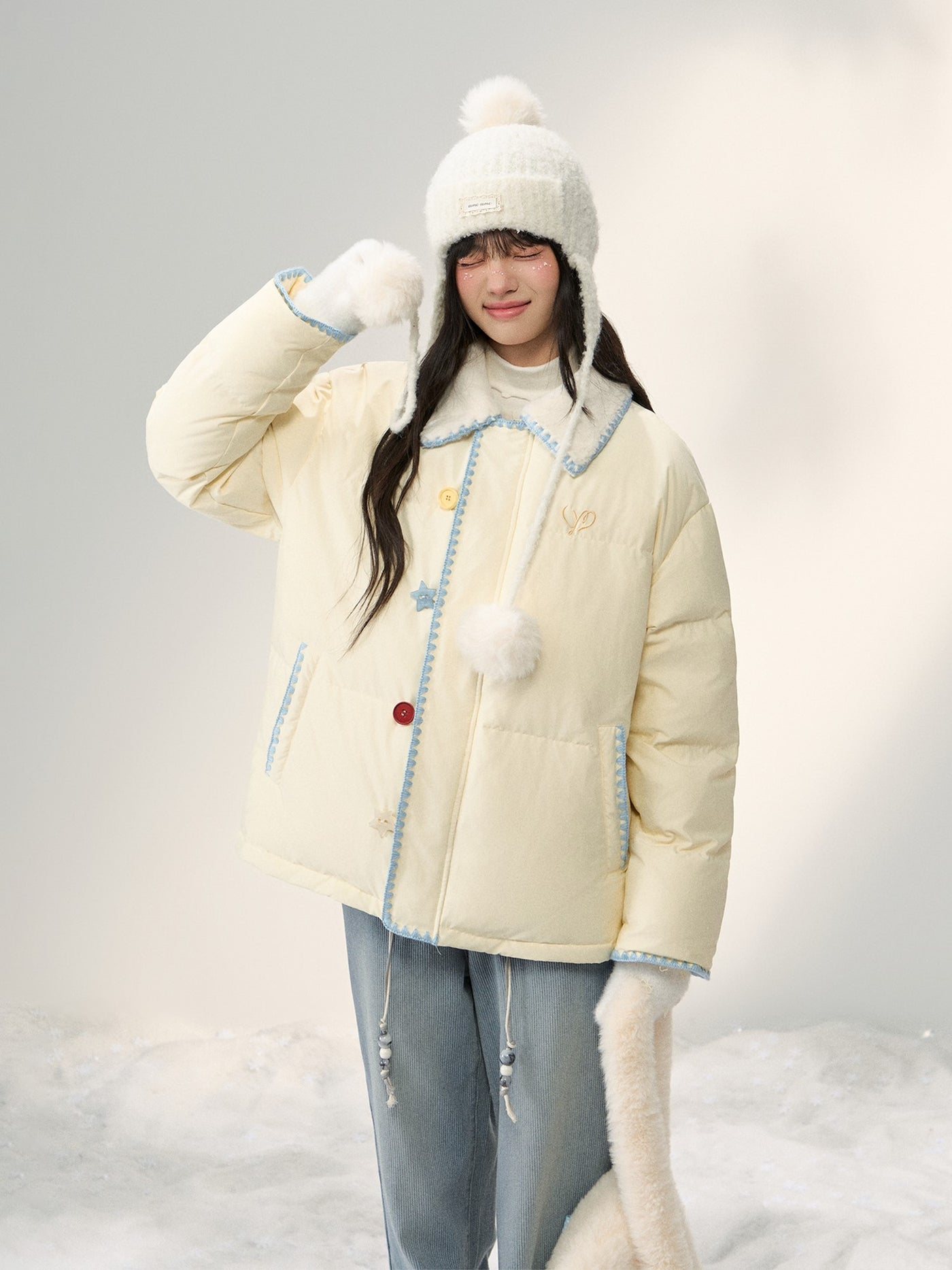 Versatile Button Patchwork Down Jacket NTO0253