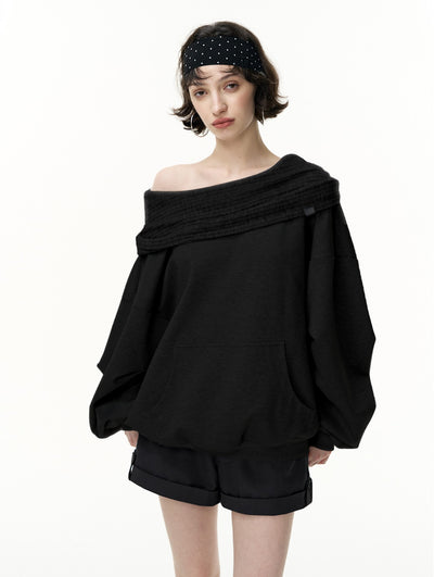 Off-Shoulder Loose Hooded Sweatshirt SAL0190