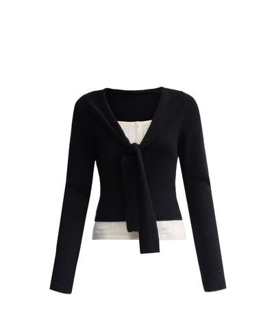 Fake Two Piece Tie Short Sweater FRA0507