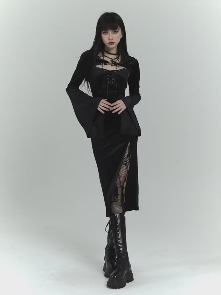 Side Lace Knee-Length Slit Camisole Dress & Shawl LAD0019