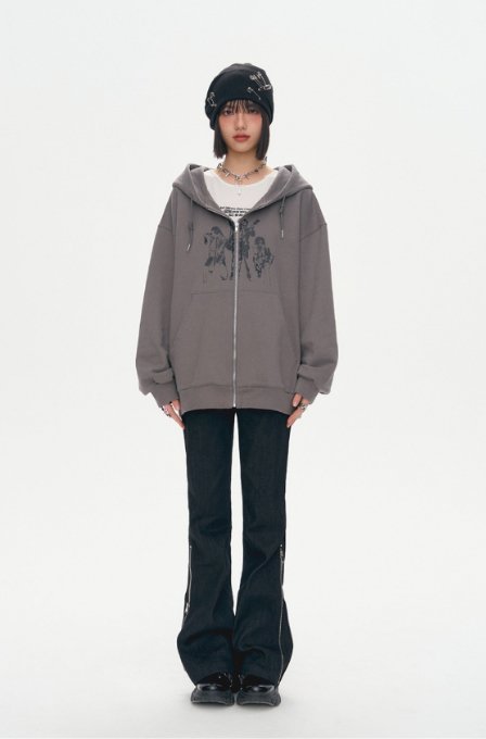 1moresheep×李子林★オーバーサイズパーカー　y2k★アートプリント ドローデザインY2Kパーカー KIN0021 – Young Social Club.
