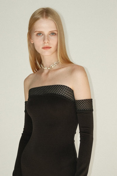 Hollow Black/White Off-shoulder Top & Dress SNT0035