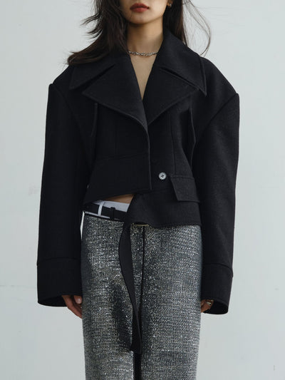 Detachable Lace Ruffle Asymmetric Silhouette Short Jacket JNY0083