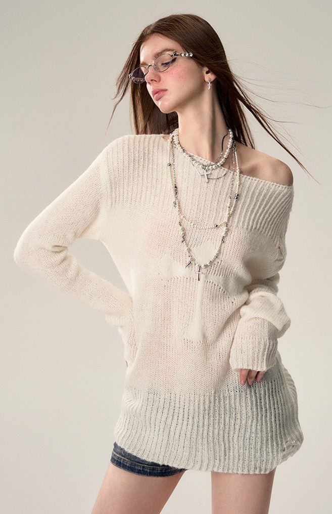 Cross Hole Wool Knitted Top Sweater AFF0008