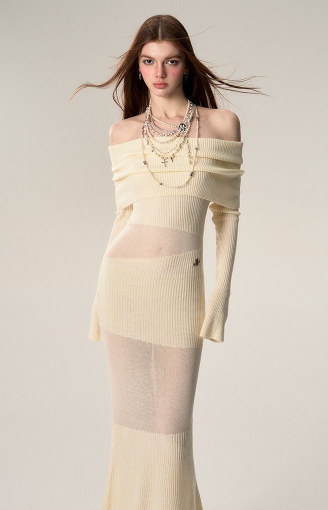 One-shoulder Knit Figure-shaping Fishtail Long Dress AFF0006