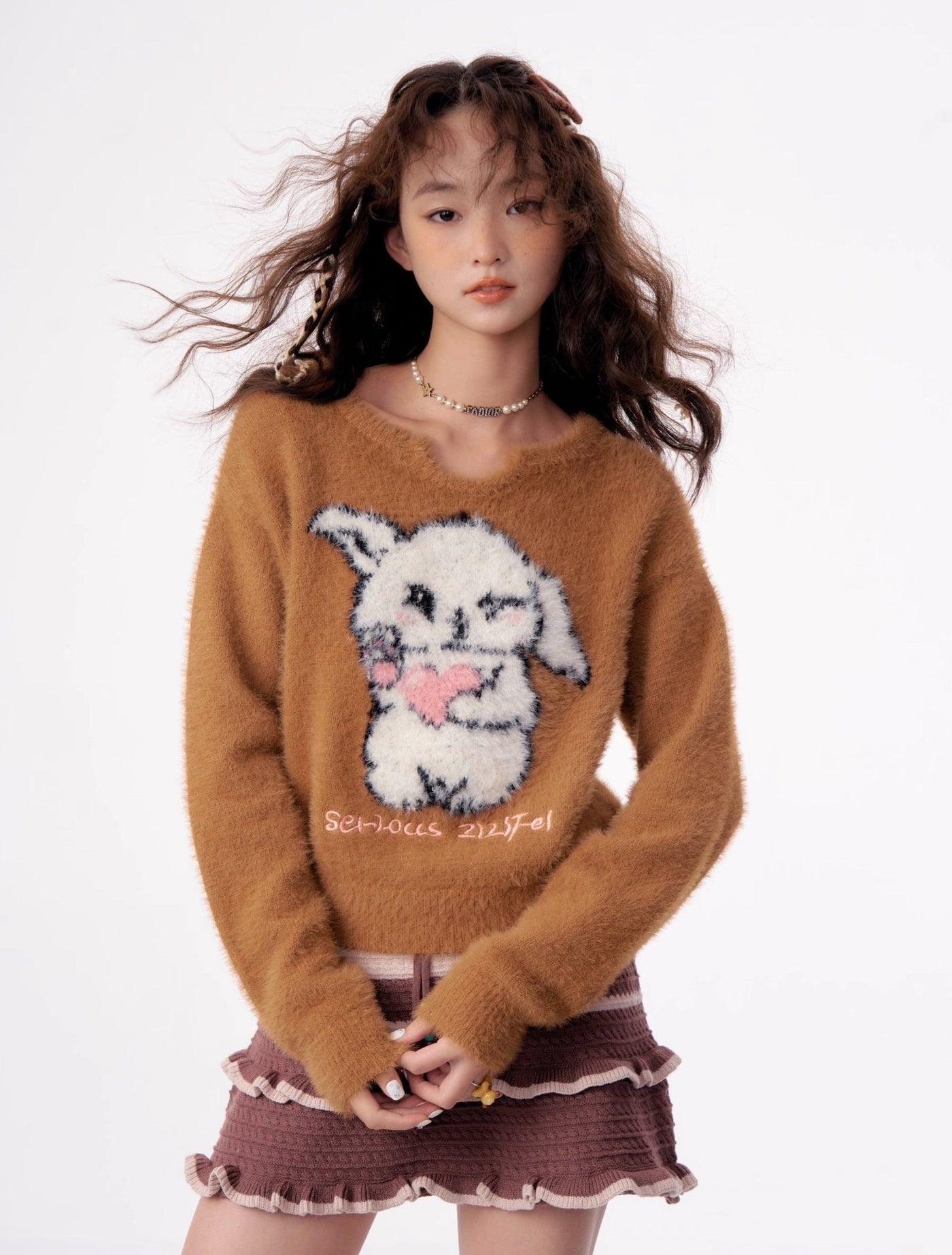 American Retro Cute Rabbit Pullover Milk Type Plush Sweater ZIZ0010