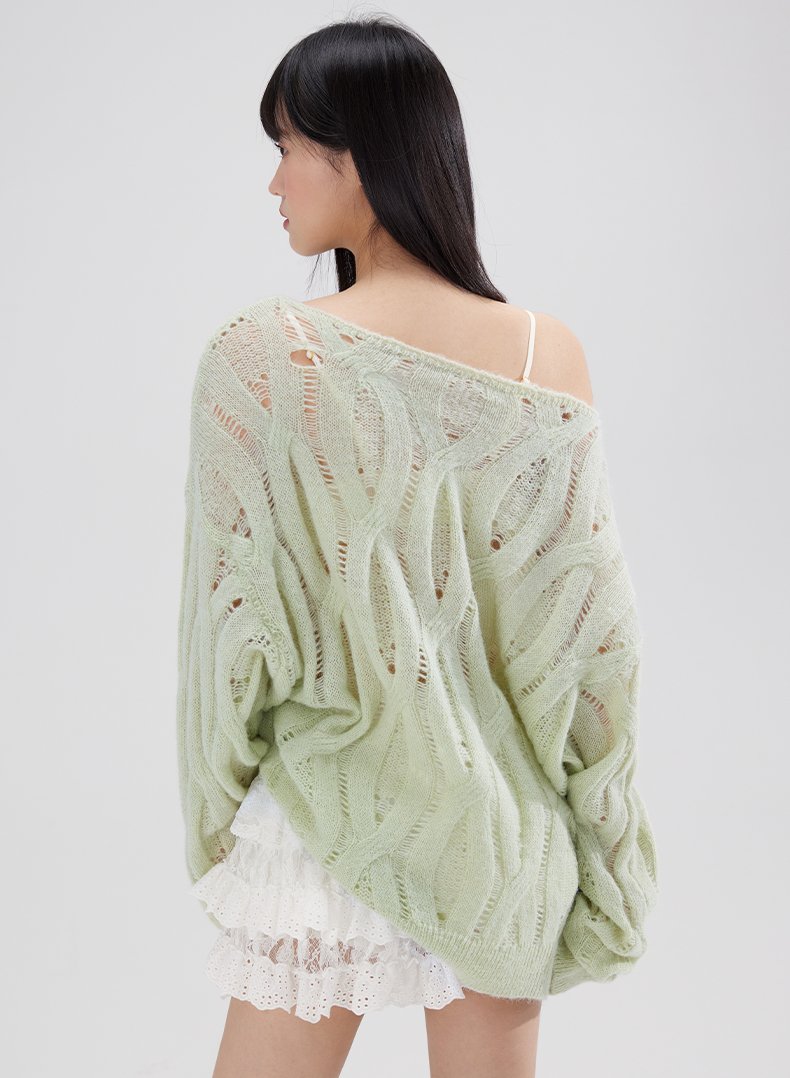 Loose Lazy Style Oversize Dropped Shoulder Hollow Sweater WOO0047