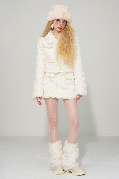 White Lamb Wool Jacket/Skirt/Leg Warmers WAE0014