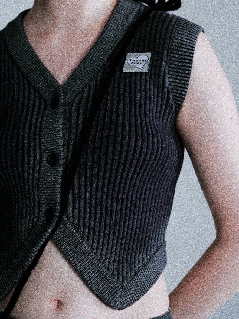 Silver V-neck Pit Strip Seeveless Knitted Vest LAP0017