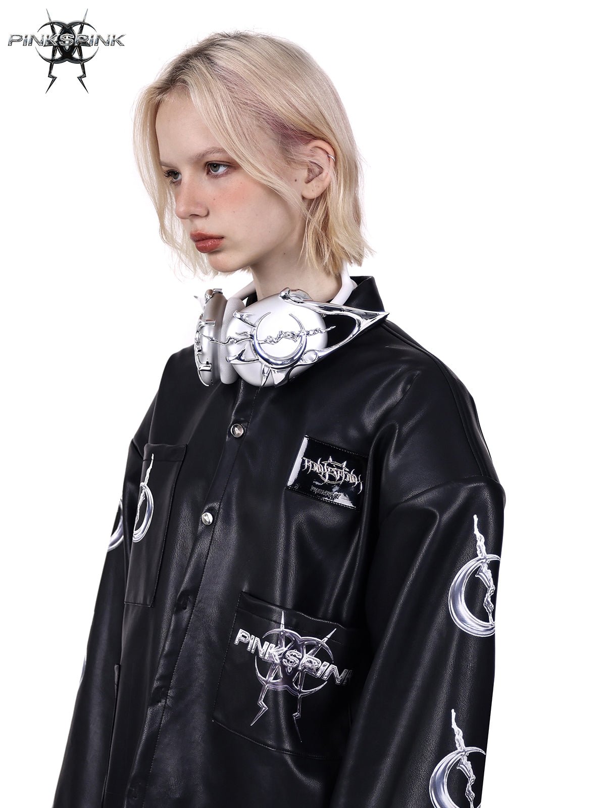 Electric Moon Design Pocket Leather Jacket PIN0066