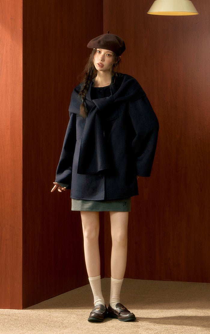 Scarf Mid-length Double-sided Woolen Cape Coat SHI0027