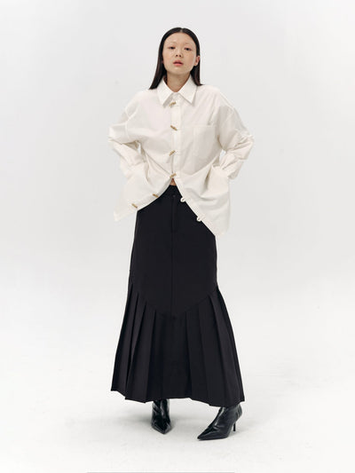 Chinese Style Retro Loose Edge A-line Pleated Skirt LOU0019