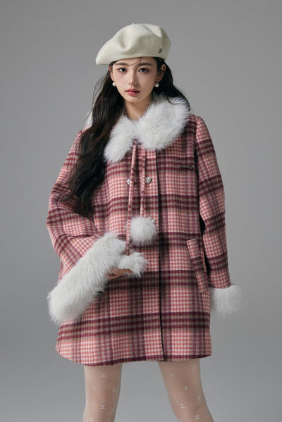 Mid-length Red Plaid Sweet Temperament Woolen Jacket YOO0010