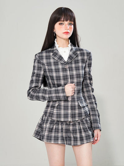 Classic College Style Plaid Jacket/Skirt WAE0010