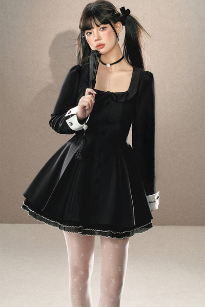 Black Cloak/Puff Sleeve Dress UND0013