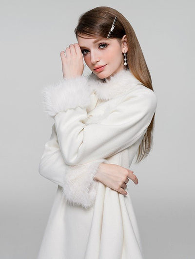 White High-end Fur Collar Woolen Dress WAE0031