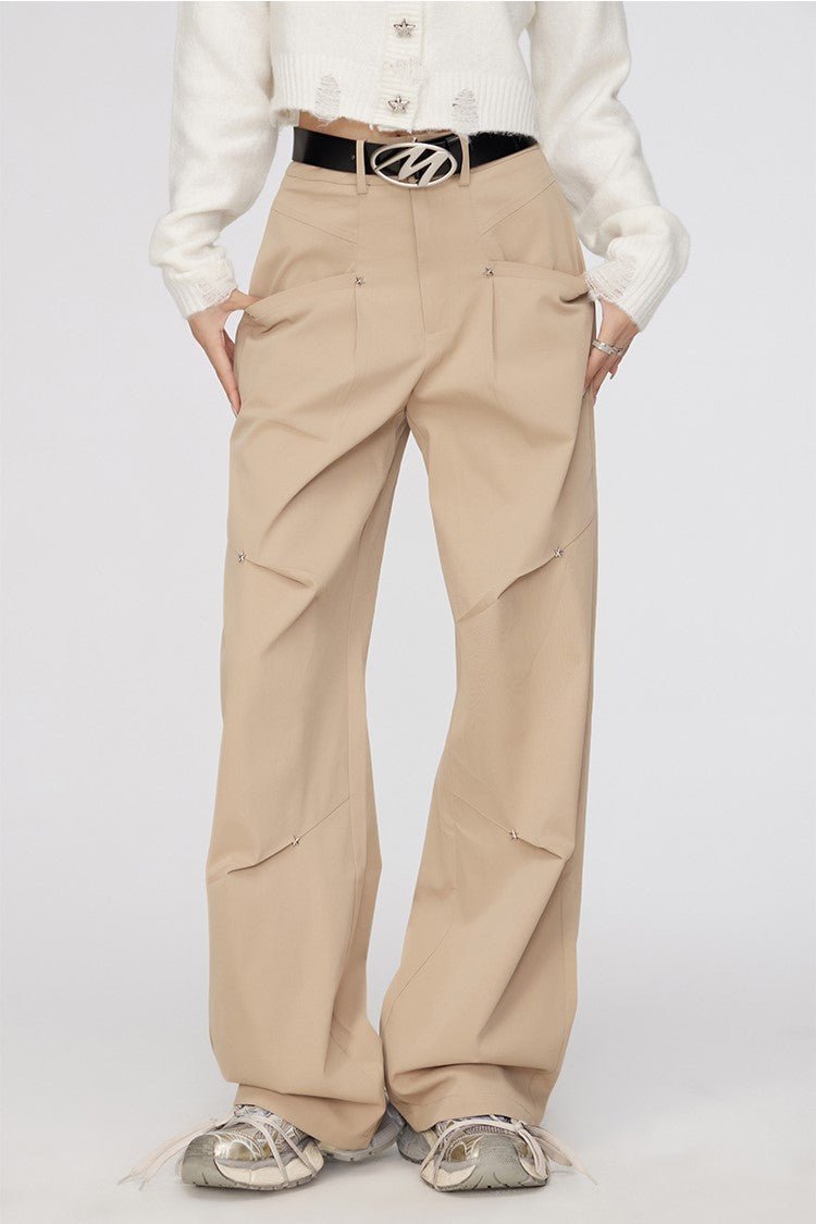 Star Pleated Workwear Wide-leg Pants MAC0003