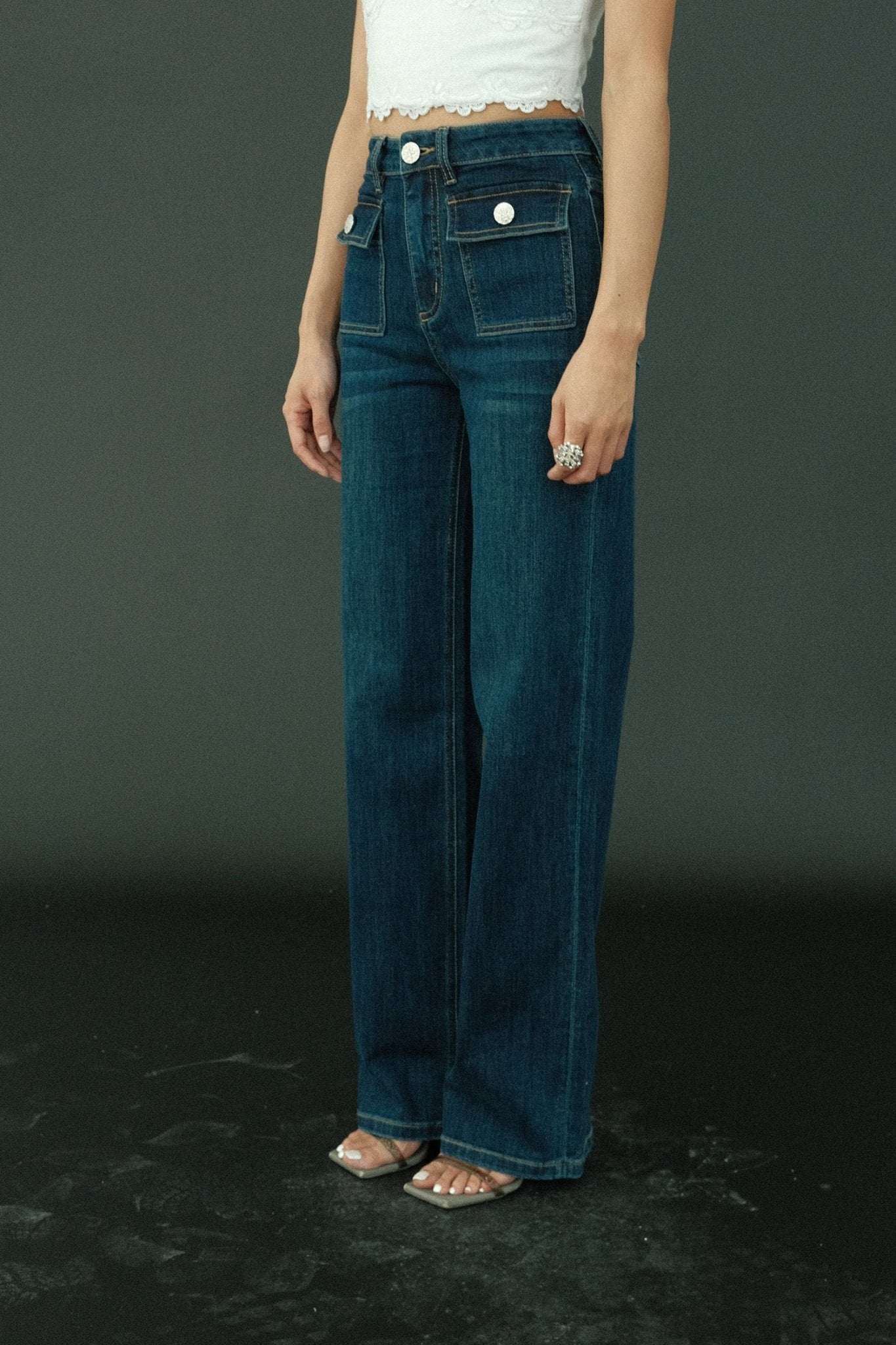 Retro Dark Blue Loose High Waist Slim Straight Jeans SNT0026