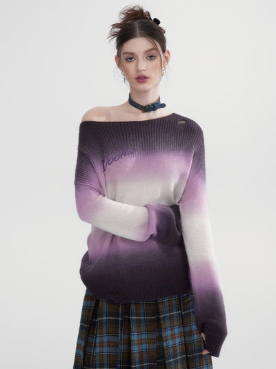 Retro Romantic Gradient Purple Loose Lazy Style Sweater WOO0066