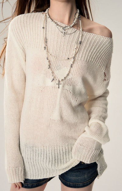 Cross Hole Wool Knitted Top Sweater AFF0008