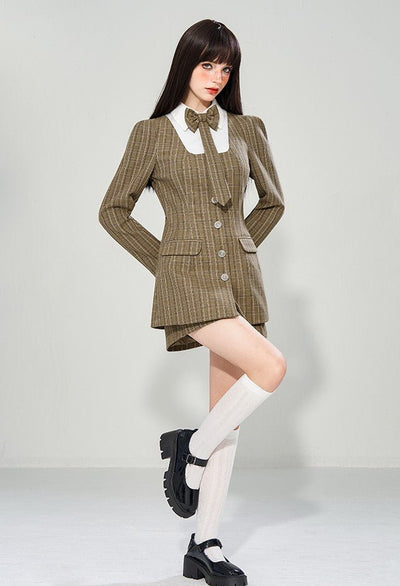 American College Style Fake Two-piece Plaid Dress/Shorts WAE0009