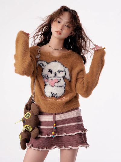 American Retro Cute Rabbit Pullover Milk Type Plush Sweater ZIZ0010